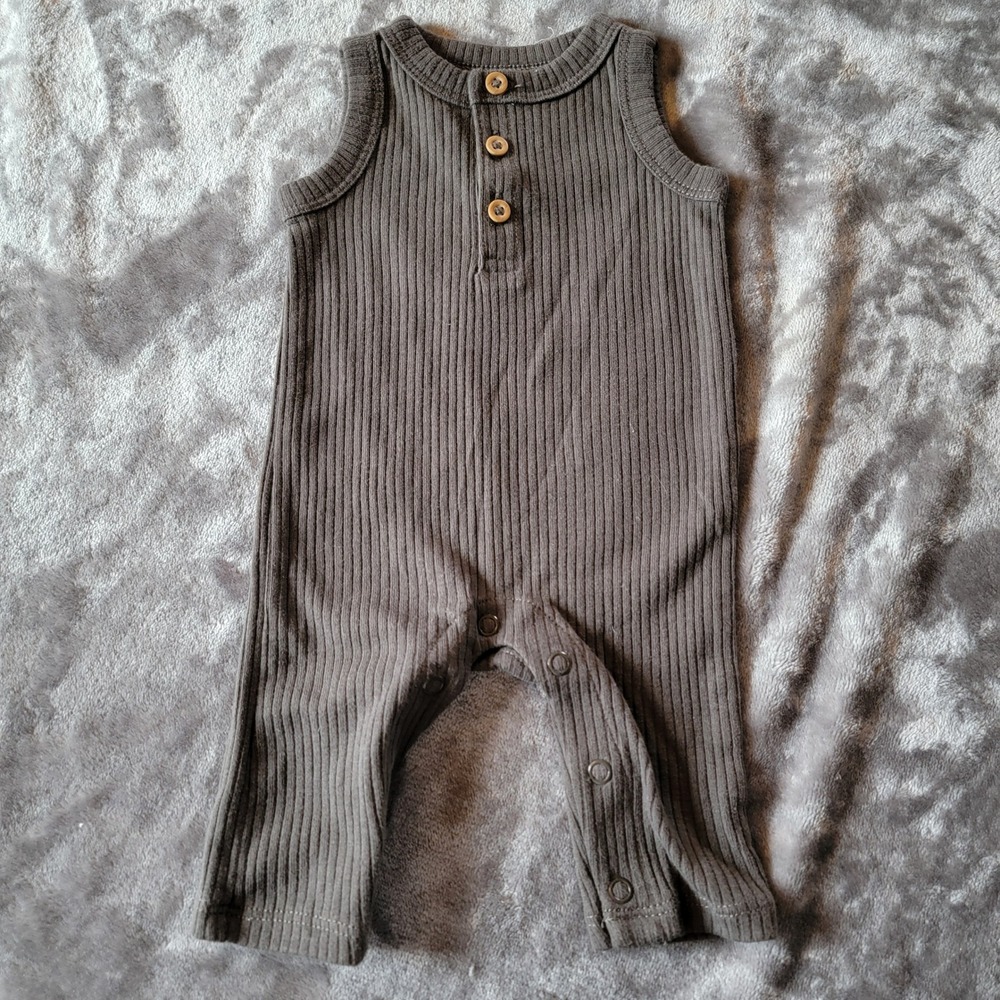 Carter's Ribbed Sleeveless Jumpsuit Newborn NB Gray Excellent Henley Snap 866